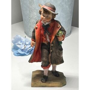 Vintage Hand Carved Wooden Alpine boy Figurine 50s Folk Art